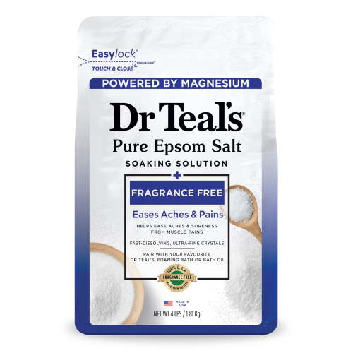 Dr Teal's Epsom Salt Magnesium Soak, Fragrance Free, 4 lbs, Vegan Muscle Pain Relief