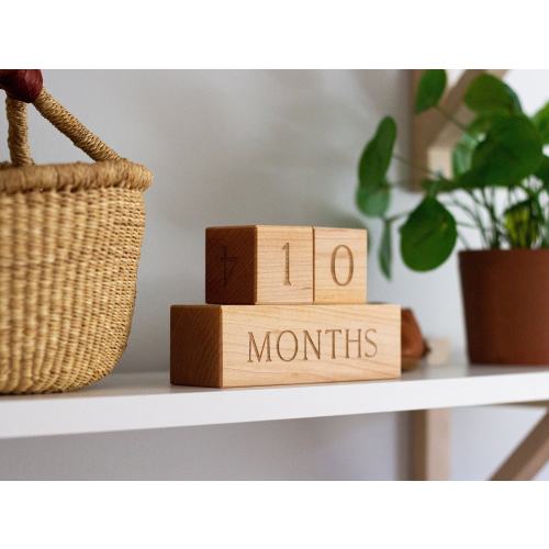 Wooden Milestone Blocks • Modern Wood Number Blocks for Milestones and Countdowns • Days, Weeks, Months, and Years Handmade Maple Block Set