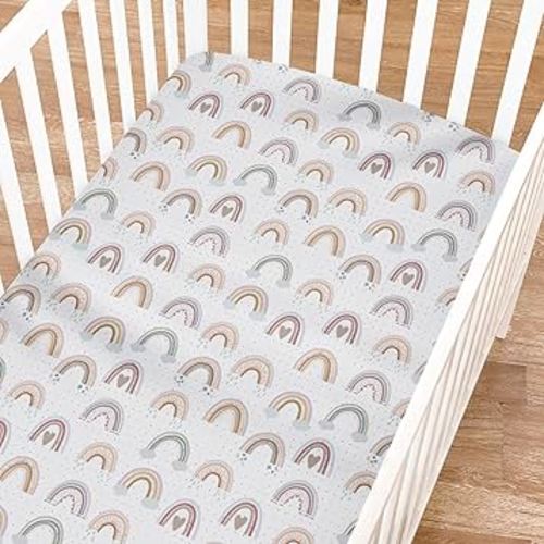 Boho Rainbows Hearts Baby Crib Sheets Boy Girl 52"x28" Colorful Rainbow Cloud Star Soft Breathable Crib Mattress Cover Rainbow Lovers Gift Fitted Baby Sheet for Standard Crib and Toddler Bed Mattress
