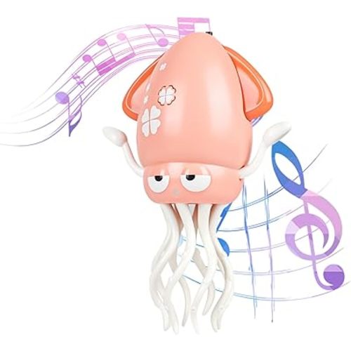 Electric Dancing Octopus Baby Toy, Automatic Evasion Octopus Toy with Led Light and Music, Interactive Entertainment for Baby Sensory Development Birthday Gifts (Pink)