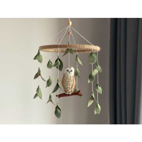 Baby mobile with owl Boho baby mobile woodland mobile Baby boy mobile owl baby mobile baby mobile girl nursery mobile crib mobile felt