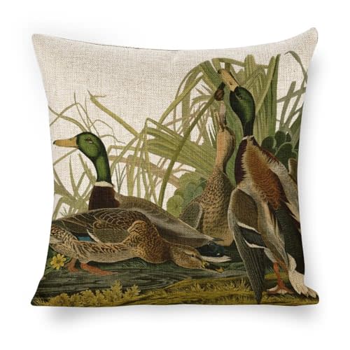 Icotoibabie Mallard Ducks Linen Throw Pillow Covers Farmhouse 18x18 Double Sided with Zipper Decorative Pillows for Couch Cushion Sofa Outdoor