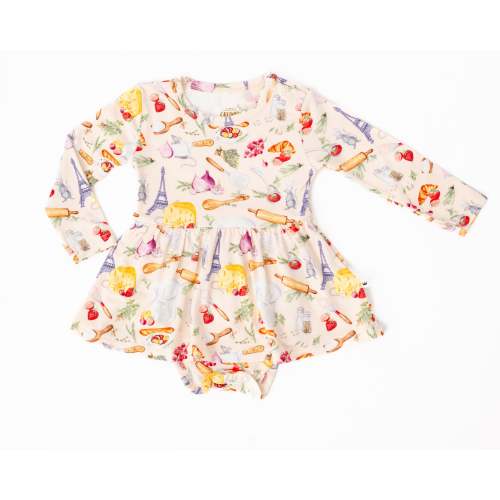 TINY CHEF Soft Bamboo Baby DRESS with snaps, Ratatouille Baby Outfit, French Foods Baby Dress, Chef Baby Dress