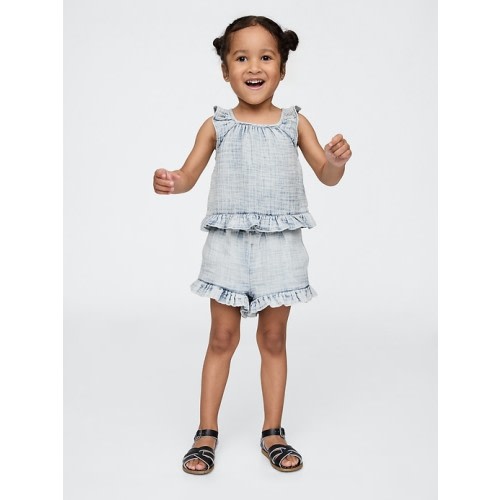 Baby & Toddler Crinkle Gauze Denim Ruffle Set