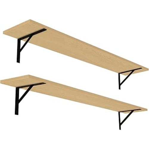 DINZI LVJ Long Wall Shelves, 55.1Inch Wall Mounted Shelves Set of 2, Extra Large Storage Ledges with Sturdy Metal Brackets for Living Room, Bathroom, Bedroom, Kitchen, Natural