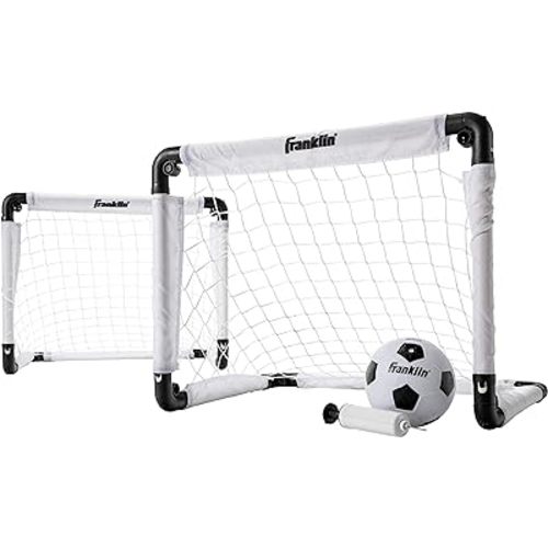 Franklin Sports Kids Mini Soccer Goal Set - Backyard/Indoor Mini Net and Ball with Pump - 22" x 17" Goal Size, White/Black