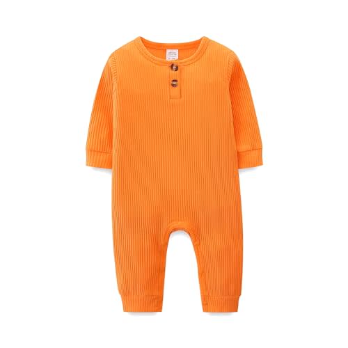Unisex Newborn Clothes 0-12 Months Long Sleeve Snaps up Solid Ribbed Knit Baby Outfits