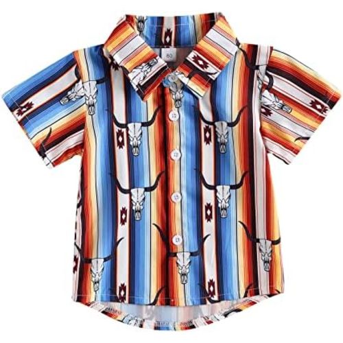 Western Baby Boy Clothes Button Down Short Sleeve Shirts Country Cowboy Dress Shirt Tops Summer Vintage Clothes