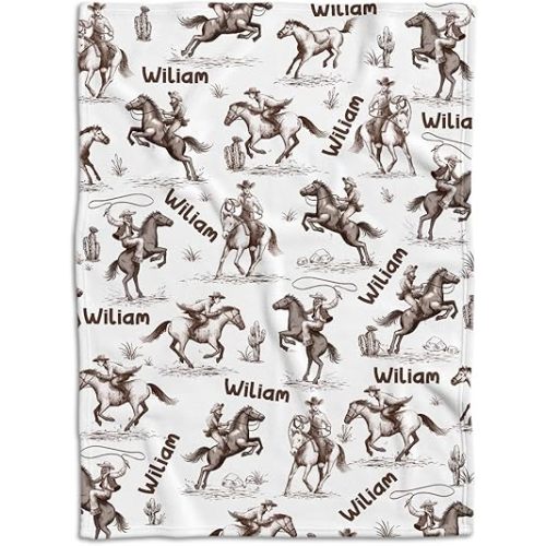 Western Baby Stuff, Personalized Blankets for Boys Girls, Custom Name Cowboy Blanket for Girl, Western Nursery Decorations, for Family Friends (Western-05)