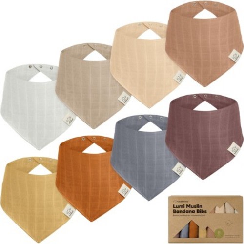 8pk Lumi Muslin Baby Bibs, Bandana Bibs for Baby Boy, Baby Girl, Muslin Drool Bib for Newborn, Toddler, Color: Spice