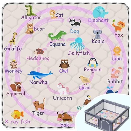 Baby Play Mat,Thick Soft 50" X 50" Playpen mat, Non-Slip and Machine Washable Baby Play Mats for Floor,Crawling Mat for Babies, Toddlers & Infants to Play and Learn (Pink Animal, 50" X 50")