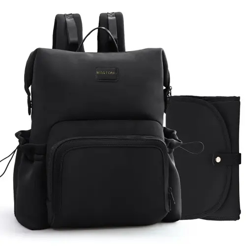 miss fong Diaper Bag Backpack - Baby Diaper Bag Neoprene Bag Large Capacity Neoprene Backpack with Diaper Changing Pad Travel Diaper Backpack Baby Backpack with 12 Pockets for Mom & Dad -Black