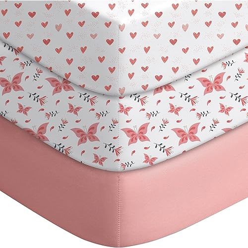 Yoofoss Baby Crib Sheets for Boys Girls, Fitted Crib Sheet 3 Pack for Standard Crib and Toddler Mattress, Super Soft Microfiber Baby Sheet 28x52x8in Butterflies