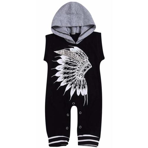 EGELEXY Newborn Baby Boys and Girls Black Tribal Look Print Hooded Rompers Jumpsuit Size 0-6 Months/Tag70 (Black)