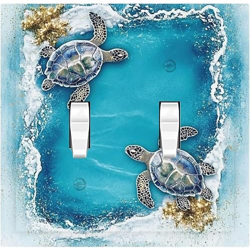 Decorative Switch Plates Sea Turtle Beach Waves Gold Mine 2 Gang Double Toggle Outlet Light Switch Cover Wall Plate Electrical Faceplate For Kids Room Nursery Decor