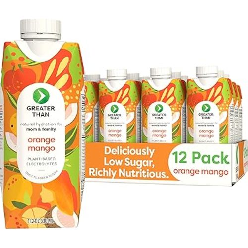 Greater Than Lactation Supplement Support, Coconut Water, Vitamins & Electrolyte Drink for Breastfeeding & Immune Support, Lactation Cookies Alt, Gluten Free, Low Sugar, 12 Pack, Orange Mango