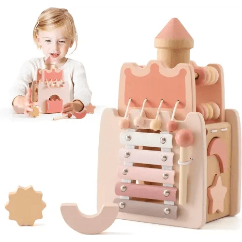 Youuys Wooden Activity Cube 5-in-1 Montessori Busy Board Toys Multipurpose Educational Sensory Learning Toys for Baby Toddlers with Mirror,Girl Birthday Gift Personalized Baby Gifts