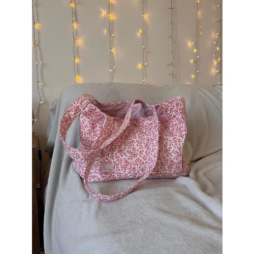 Pink Floral Quilted Tote Bag Large