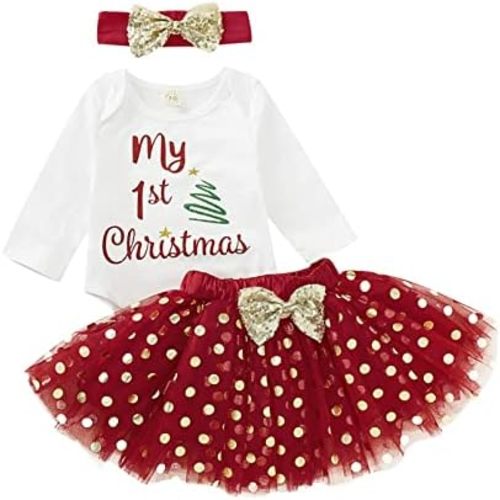 My 1st Christmas Outfit Newborn Baby Girl Xmas Clothes First Long Sleeve Romper Onesie Skirt Dress Sets