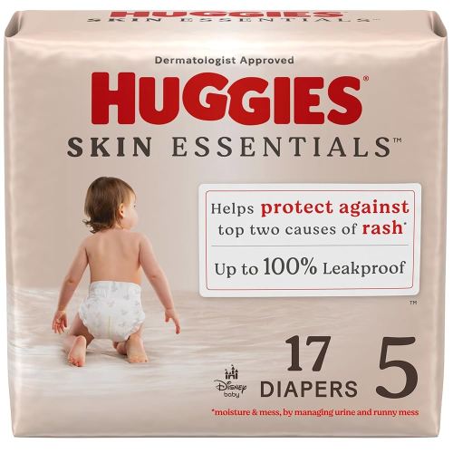 Huggies Size 5 Diapers, Skin Essentials Baby Diapers, Size 5 (27+ lbs), 17 Count, Packaging May Vary