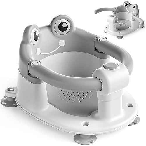 Baby Bath Seat for Babies 6 Months & Up - Toddler Bath Seats for Baby Sitting Up with 4 Suction Cups & Soft Cushion, Non-Slip Infants Shower Bathtub Chair for Newborn Boys Girls, Gray