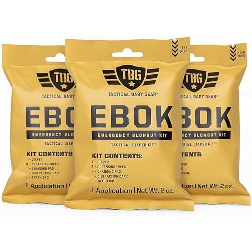 Tactical Baby Gear Tactical Diaper Kit (EBOK – Emergency Blowout Kit) – 3-Pack Disposable Baby Changing Kits with Sensitive-Skin Wipes, Wetness Indicator Diaper & Sanitary Changing Pad (Size 1)