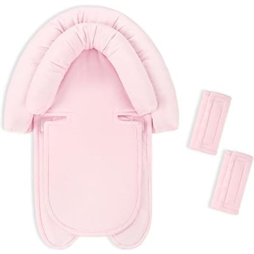 Baby Car Seat Head Support for Newborn, 2 in 1 Infant Car Seat Head Body Support with Strap Pads, Soft Stroller Cushion Pillow Insert for Girls, Fits for Stroller, Swing, Pink