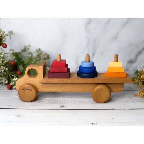 Birthday Gift Wooden Truck With Geometric Blocks, Handmade Birthday Montessori Toy, Waldorf Gift for Kids, Toddler