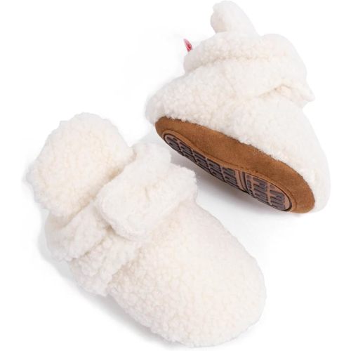HsdsBebe Unisex Newborn Baby Cotton Booties Non-Slip Sole for Toddler Boys Girls Infant Winter Warm Fleece Cozy Socks Shoes