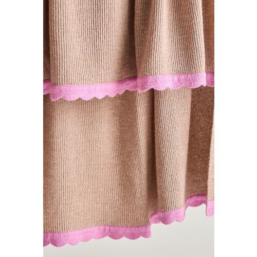 Scalloped Wool Blend Knit Throw Blanket