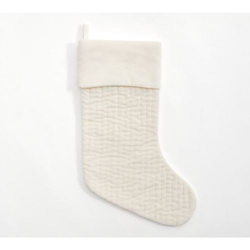 Channel Quilted Velvet Stocking in White, Medium