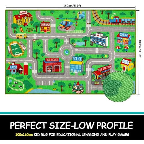 Capslpad Kids Play Rug for Playroom 5.2x3.3 ft Town City Road Map Car Mat Play Mat Educational Learning Carpet Area Rug for Boy Girl Toddler Bedroom Playroom