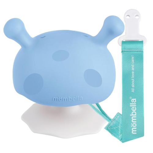 Baby Teething Toys for 3-12 Months+,Silicone Mombella Baby Teether with Suction Base,Soft & Easy to Grasp for Teething Relief,Safe & Comfortable Teether Toys for Sucking Needs,BPA Free (Blue)