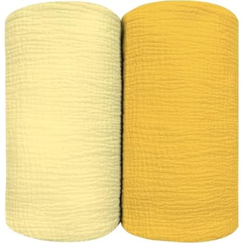 Muslin Swaddle Blankets for Baby, Large 47 x 47 Inches 2 Pack Set - Soft Breathable Cotton Wrap Burping Clothes Receiving Newborn Swaddle Blanket for Girl and Boy Nursery, Banana + Yellow