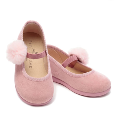 Kid's Delphine Slipper in Antique Rose Suede with a Festive Pom