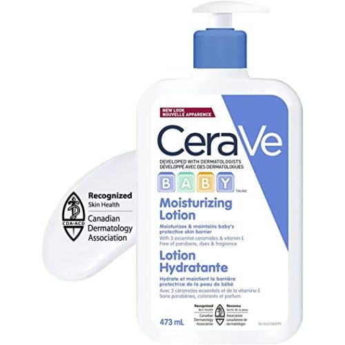 CeraVe BABY Moisturizing Lotion, Gentle Skin Care for Face & Body with Ceramides, Hyaluronic Acid, Niacinamide & Vitamin E. Fragrance-Free, Paraben-Free, Dye-free. Sensitive skin, non-greasy, 473ML