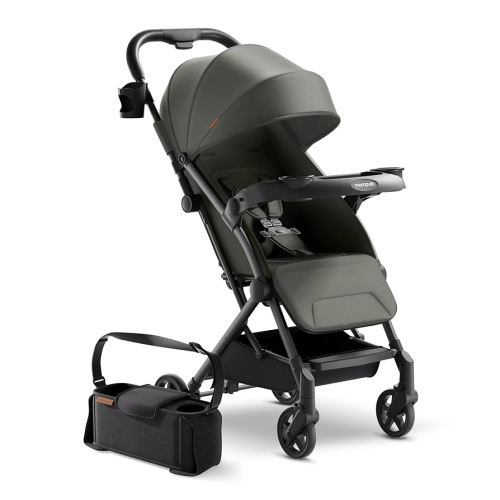 Mompush Lithe V2 Lightweight Stroller with Snack Tray & Organizer, Ultra-Compact Fold & Airplane Ready Travel Stroller, Near Flat Recline Seat, Cup Holder, Raincover & Travelbag Included