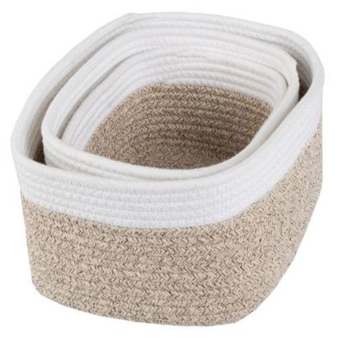 Home-complete 3pc Storage Basket Set Gray: Cotton Cloth Bins For Shelves, Square Decorative Organizers, Hand Washable