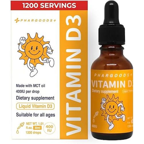 Baby Vitamin D3 Drops-400IU per Drop-1200 Servings-Safe for Newborns&Kids-Supports Immune&Bone Health-30ml