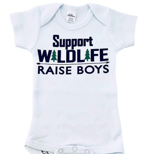 Support Wildlife Raise Boys - Bodysuit for Baby Boy, Raising Wild Boys Shirt, Funny Boy Clothes, Pregnancy Gender Reveal Prop, New Mom of Boys Gift, Infant Boy (3-6 Months, Short Sleeves, White)