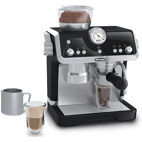 Casdon De'Longhi Toys Barista Coffee Machine. Toy Kitchen Playset for Kids with Moving Parts, Realistic Sounds and Magic Coffee Reveal. For Children Aged 3+, Silver, Black