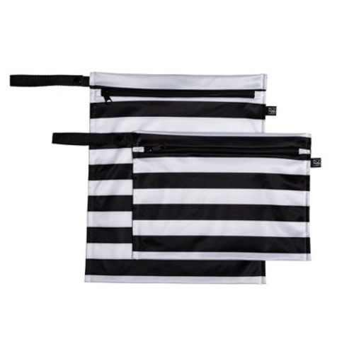 J.L. Childress Wet-to-Go Portable Wet and Dry Bags, 2 Pack, Black / White Stripes