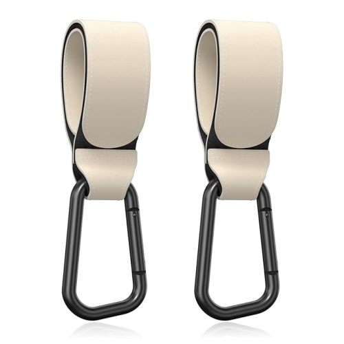Baby Stroller Hooks for Hanging Bags, Universal Stroller Clips Accessories, Mommy Hook for Diaper Bag, Shopping Cart, Purse, Backpack - 2 Pack, Off White