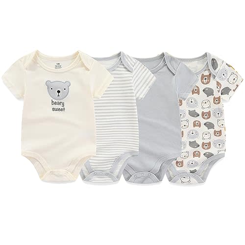 Ecojoy Unisex Baby Cotton Bodysuits 4-pack Short Sleeve Newborn Clothes