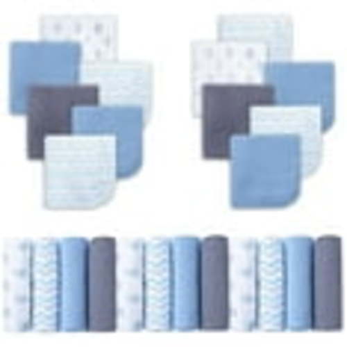 Viviland Baby Washcloths, Soft 24-Pack Baby Wash Cloths Unisex for Boys Girls, Super Absorbent Baby Face Towel Gentle on Sensitive Skin, Wash Clothes for Face & Body, 9"x 9" Blue Elephant Pattern