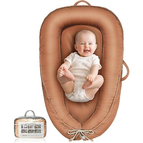 Baby Lounger, Infant Lounger for Newborn 0-24 Months, Waterproof Inner Cover and Pure Cotton Breathable Baby Nest Cover, Newborn Essentials for Baby Boys & Girls, Portable Baby Bed for Home and Travel