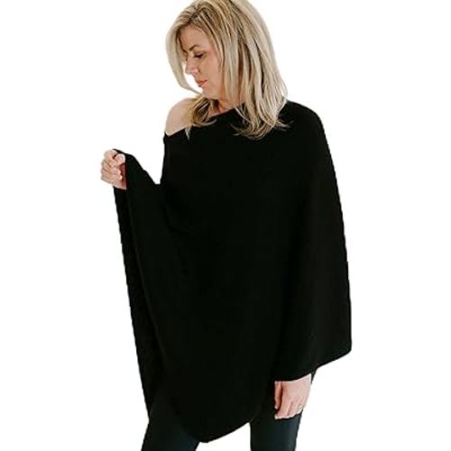 Nursing Cover for Breastfeeding, Full Coverage, Machine Washable, Breathable and Soft, Wide Neck With Stretch For Easy View, One-Size-Fits-All, Cotton Modal Knit (Black)