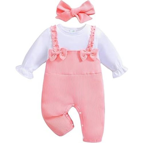 QITUDATEY New Born Clothes Baby Girls Romper Long Sleeve Footless Bodysuit One Piece Jumpsuit Newborn Sets for Birthday