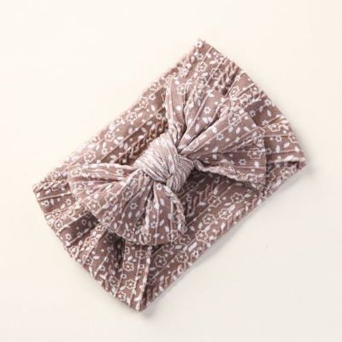MyKids-USA Baby Floral Print Soft Big Bow Headband Brown Average Size (0-12Y）
