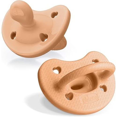 Chicco PhysioForma Luxe Silicone One Piece Pacifier for Babies Age 6-16m | Fashion Textured Shield | BPA & Latex Free | Reusable Sterilizing Case | Cantaloupe, 2pk